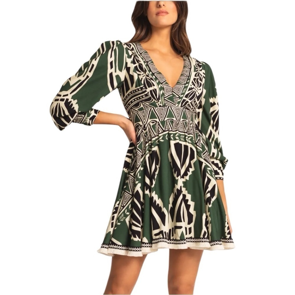 PatBO- NWOT Fringe-Trim Deep V Neck Mini Dress Sz 6